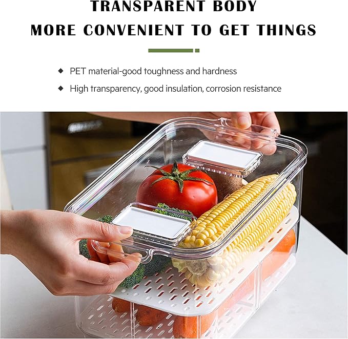 elabo Food Storage Containers Fridge Produce Saver- Stackable Refrigerator Organizer Keeper Drawers Bins Baskets with Lids and Removable Drain Tray for Veggie, Berry and Fruits - Image 7