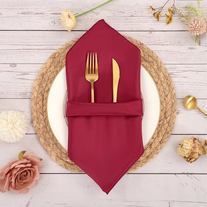 50 PCS Burgundy Square Satin Cloth Napkins, 20 X 20 Inch | Soft Smooth, Washable Reusable, Silk Dinner Table Napkins Bulk, for Weddings Parties Banquets Dining and Restaurants - Image 2