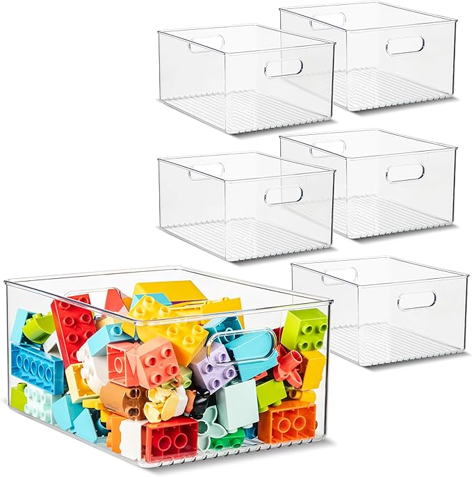primebox 6 Pack Clear Plastic Organizer Bins with Handles for Home Organization. Storage Containers for Organizing Fridge, Freezer, Cabinet. Pantry, Great for Kitchen, Garage, Laundry Room. 10"x8"x5" by primebox