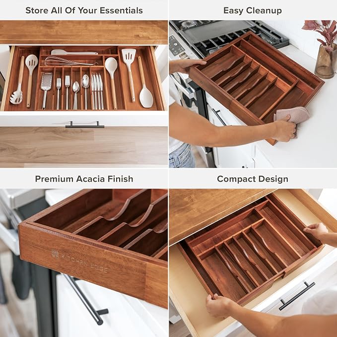 Silverware & Utensil Drawer Organizer, 18-33 in, Acacia | Cutlery, flatware, food-safe contract grade, kitchen drawer fit - Image 3