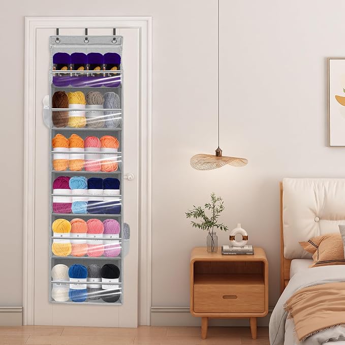 Over Door Organizer with 6 Extra Large Pockets 12 Side Pockets, Sturdy Closet Storage Rack, Hanging Storage Organizer with Clear Window for Shoes, Diapers, Bedroom, Bathroom, Grey - Image 8