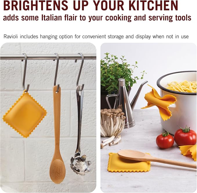 Monkey Business Pasta Shaped Silicone Kitchen Tools in a Gift Box / 2 of Our Big Pasta Shaped Kitchen Gadgets/Farfalloni Shaped Pot Grips, and Ravioli-Shaped Spoon Rest/Pasta Grande No. 2 - Image 5