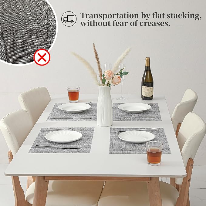 Leetaltree Linen Grey Placemats Set of 12 - Heat Resistant Non-Slip Place mats for Dining Table, Washable Durable PVC Vinyl Woven Table Mats（Linen Grey, 12） - Image 6