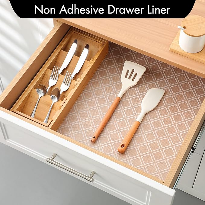Shelf Liners for Kitchen Cabinets – Non Adhesive Drawer and Cabinet Liner, Waterproof and Oil-Proof Kitchen Cupboard Shelf Paper EVA Material Fridge Liner for Refrigerator – Modern Pattern - Image 2