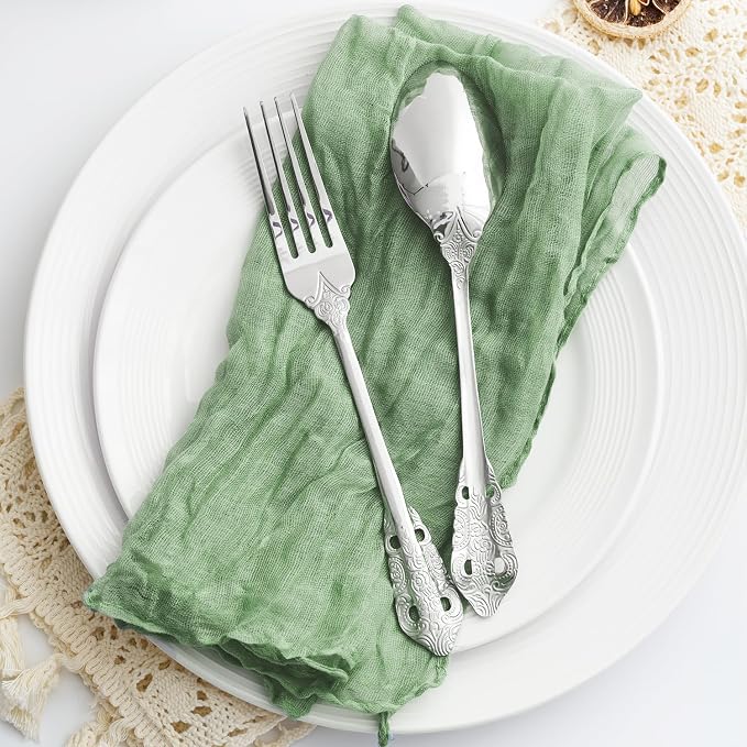 100 Pack Sage Green Cheesecloth Napkins Washable 21x21 Inches Sage Green Cloth Napkins Set of 100 Dinner Table Napkins for Wedding Bridal Baby Shower Rustic Boho Cotton Gauze Summer Party Table Decor - Image 7