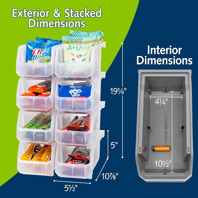 Medium Stackable Plastic Storage Bins, 8-Pack, Clear | Open-Front Stackable Bins For Garage, Pantry, Closet & Office, 11"L X 5,5"W X 5"H, Nests When Empty, Durable Plastic, - Image 3