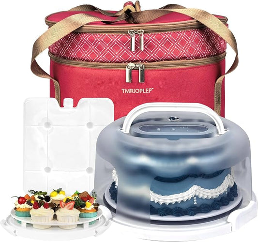 TMRIOPELP Tall Cake Carrier with Lid and Handle Insulated Cake Container Cake Transport Carrier Ideal for Pies Cupcakes and Pastries Perfect for Safe and Secure Cake Delivery (Red, 10 inch) by CakePieInsulatedTransportat