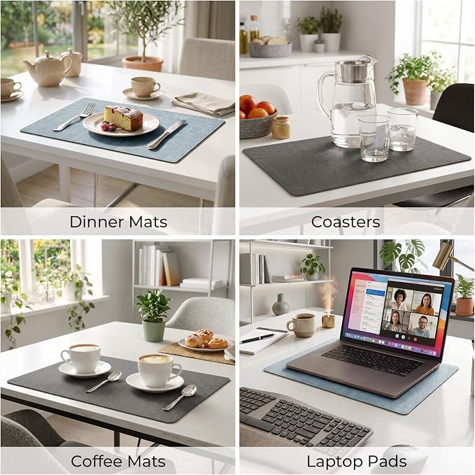 Romanstile Vinyl Placemats Set of 6, Reversible Faux Leather Heat Resistant Wipeable Table Mats, Waterproof Washable Non-Slip Table Placemats for Dining/Kitchen/Outdoor (Grey Sky Blue, 12" x 17") - Image 5