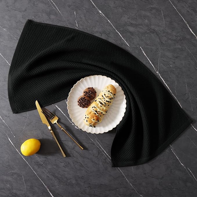 Homaxy 12 Pack 100% Cotton Kitchen Towels and Dishcloths Set, Black | 12 x 12 Inches and 13 x 28 Inches Kitchen Towels Set, Ultra Soft Absorbent Dish Cloths for Washing Dishes - Image 9