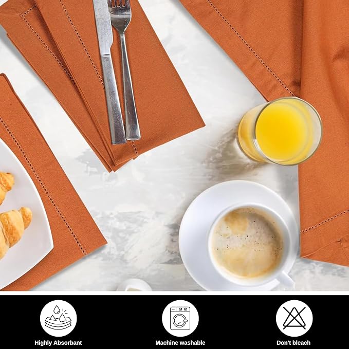 Bedding Craft Cloth Dinner Napkins Set of 12 – 18x18 Roasted Pecan with Hemstitched Mitered Corners – Reusable Machine Washable Fabric Napkins for Weddings & Dining Tables - Image 6