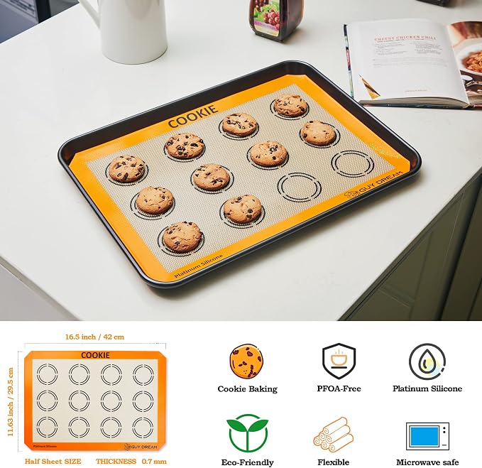 GUY DREAM All-in-One Silicone Baking Mat Set - Kneading Mat, Cookie & Macaron Half Sheet, 1/4 Sheet Mat, Square & Round Cake Mats, Artisan Bread Sling- Ideal Gift for Baking - Image 4