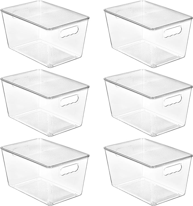 Vtopmart 6 Pack Clear Stackable Storage Bins with Lids, Large Plastic Containers with Handle for Pantry Organizer and Storage,Perfect for Bathroom,Cabinet,Kitchen,Fridge,Closet Organization by Vtopmart