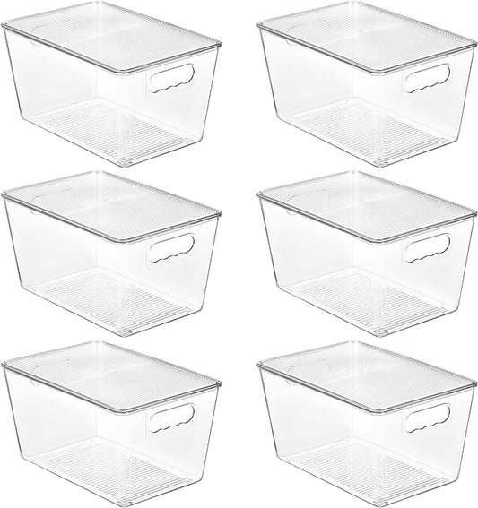 Vtopmart 6 Pack Clear Stackable Storage Bins with Lids, Large Plastic Containers with Handle for Pantry Organizer and Storage,Perfect for Bathroom,Cabinet,Kitchen,Fridge,Closet Organization by Vtopmart