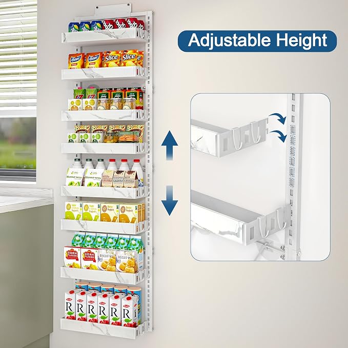 BUKFEN Over the Door Pantry Organizer, 2-IN-1 Door & Wall Mount Spice Rack | 8-Tier Adjustable Basket, 16 Hooks, Heavy-Duty Metal Over Door Spice Shelf Organization Storage for Kitchen, Bathroom, Closet - Image 2