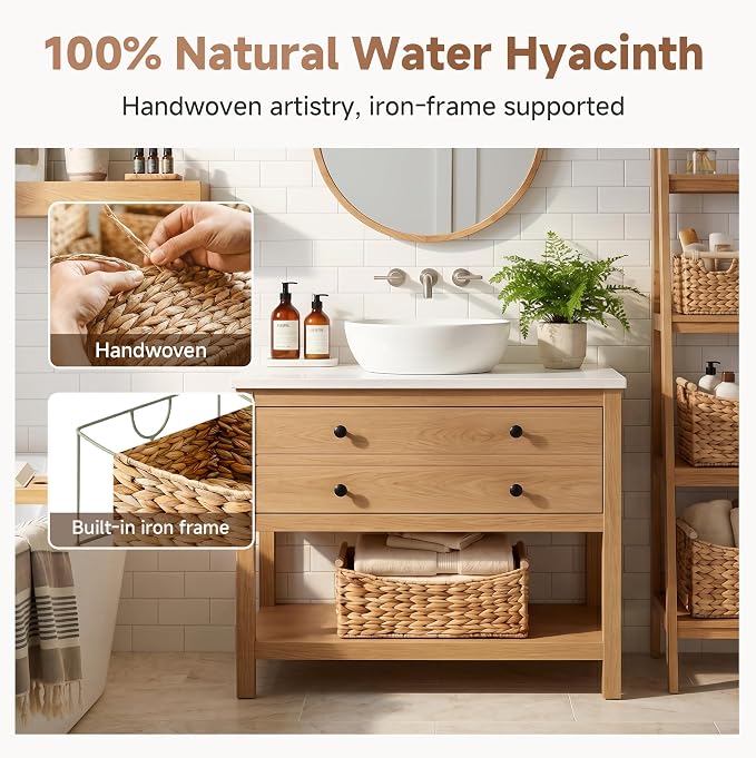 StorageWorks Extra Large Wicker Baskets with Handles, Hyacinth Basket,1Pack | Baskets for Organizing, Water Hyacinth Storage Basket, Wicker Storage Baskets for Shelves, Woven Baskets, 16½" x 13" x 7½" - Image 4