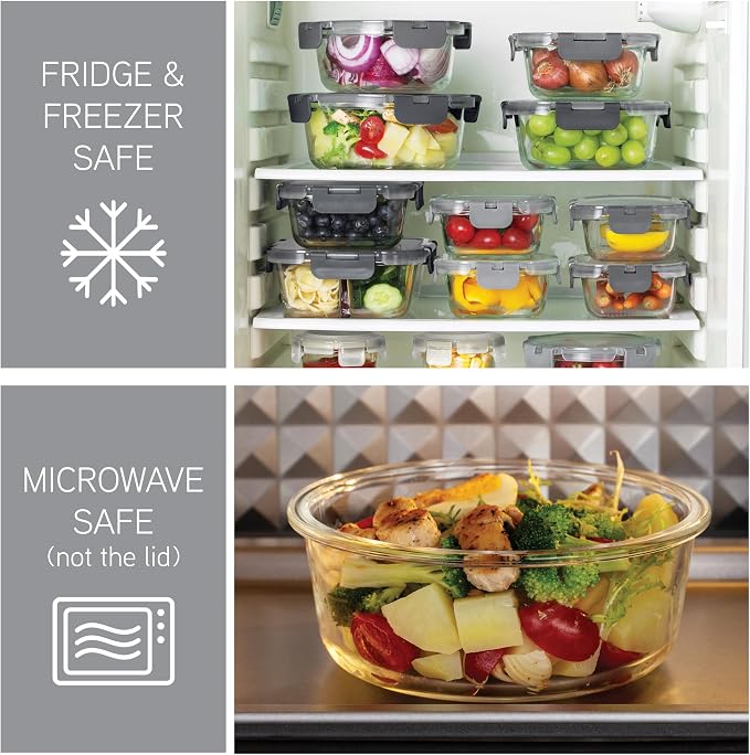 COOK WITH COLOR Premium 32-Pc. Borosilicate Glass Food Container Set with Dividers - 4 Rectangles, 8 Rounds, 4 Squares - Leakproof Lids - Meal Prep, Storage, Ombre Grey - Image 5