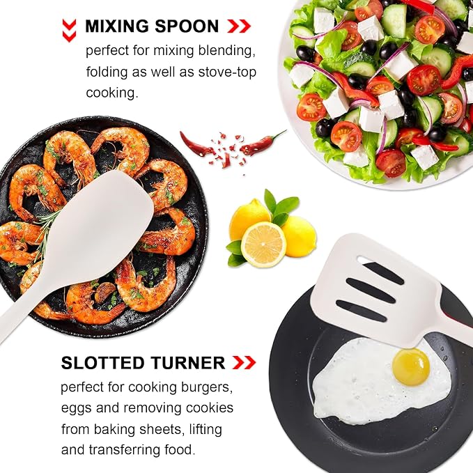 Silicone Kitchen Utensils Set of 4, Large Non-Stick Cooking Utensil Set w Wooden Handle Food Grade Heat Resistance Turner Spoon Silicone Cooking Kitchen Gadgets BPA Free for Nonstick Cookware - Image 4