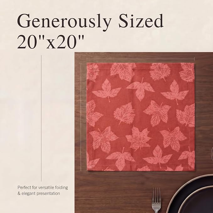 Urban Villa Cloth Napkins Cotton 20x20 (Set of 12) Brown Leaf Print - Image 6