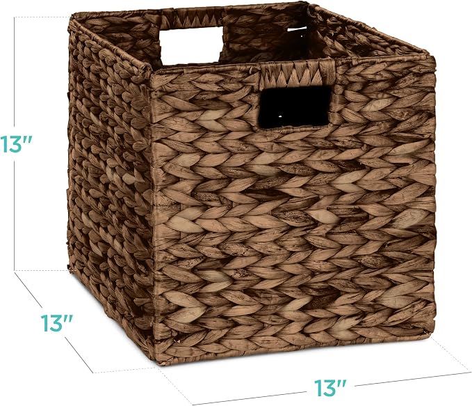 Best Choice Products 13x13in Pack of 5 Cube Storage Baskets, Water Hyacinth Multipurpose Collapsible Organizers, Handwoven Laundry Totes for Laundry, Living Room, Kids Room & Nursery - Brown - Image 2