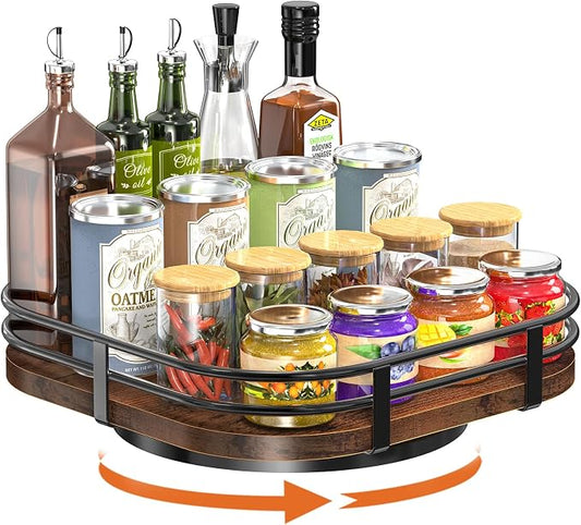 12" Large Lazy Susan Turntable Organizer -Rotating Spice Rack for Table Top | Wood Spice Cabinet Organizer for Pantry Kitchen Countertop Coffee Bar Cupboard Bathroom Vanity Storage by OFUSUY