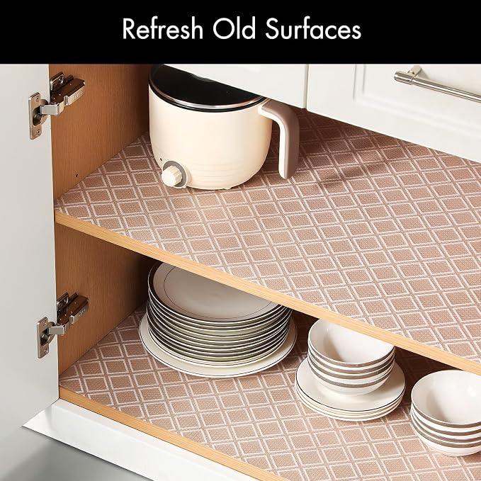 Cooyes Shelf Liners for Kitchen Cabinets – Non Adhesive Drawer and Cabinet Liner, Waterproof and Oil-Proof Kitchen Cupboard Shelf Paper EVA Material Fridge Liner for Refrigerator – Modern Pattern - Image 2