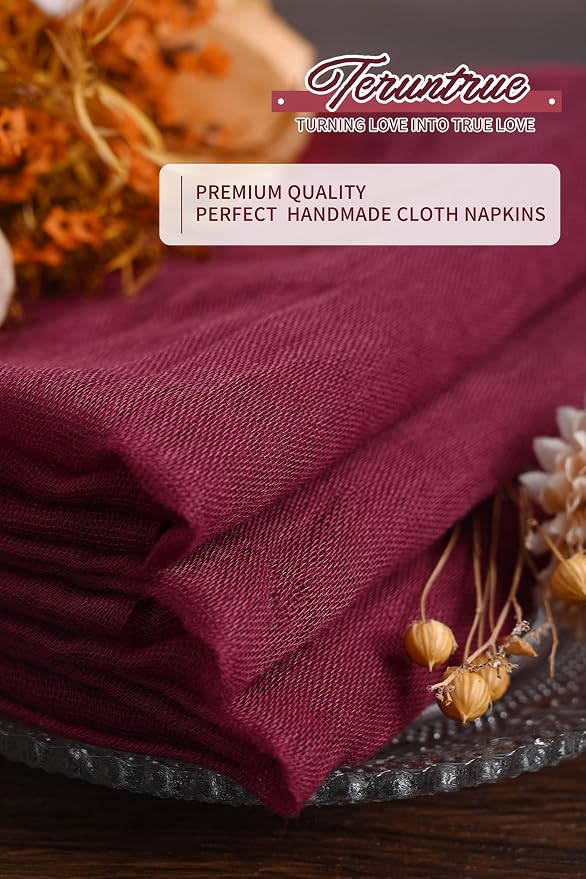 100 Pieces Cloth Napkins Burgundy Dinner Cheesecloth Napkins for Wedding,Wrinkled Cloth Napkins Bulk for Home Party Rustic Table Decoration, 17 x 17 Inch - Image 4