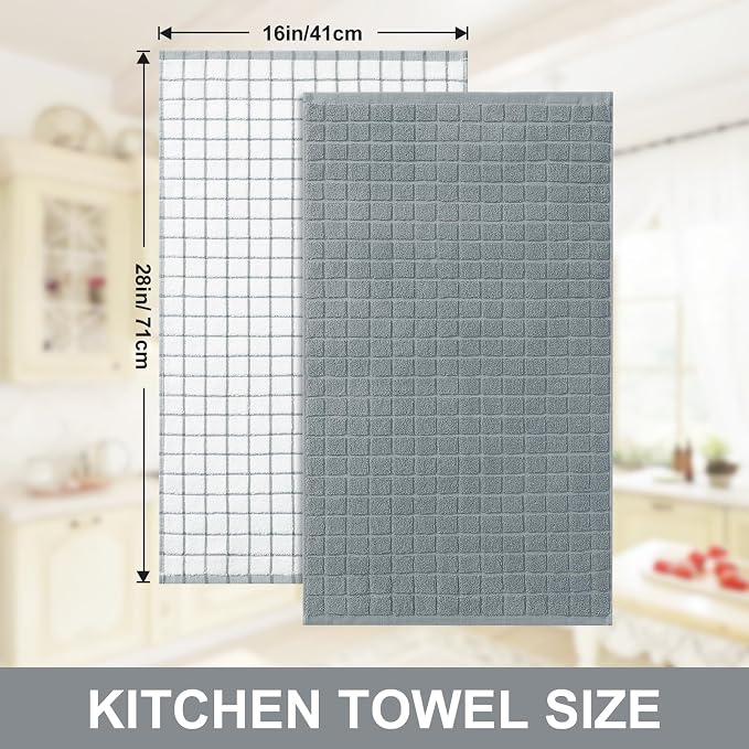 Homaxy Large Premium Cotton Kitchen Towels 16"x 28", 8 Pack, Grey | Natural Ring Spun 390 GSM Dish Towels, Super Absorbent Terry Kitchen Hand Towels, Soft Tea Towels with Hanging Loop - Image 5