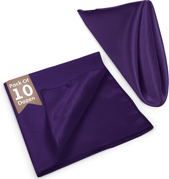 17x17-Inch Shantung Satin Cloth Napkins, Purple Set of 120 | Bulk Case of 10 Dozen, Square, 100% Polyester Fabric, Reversible, Faux Dupioni Silk Reverse Side, Machine Washable - Image 2