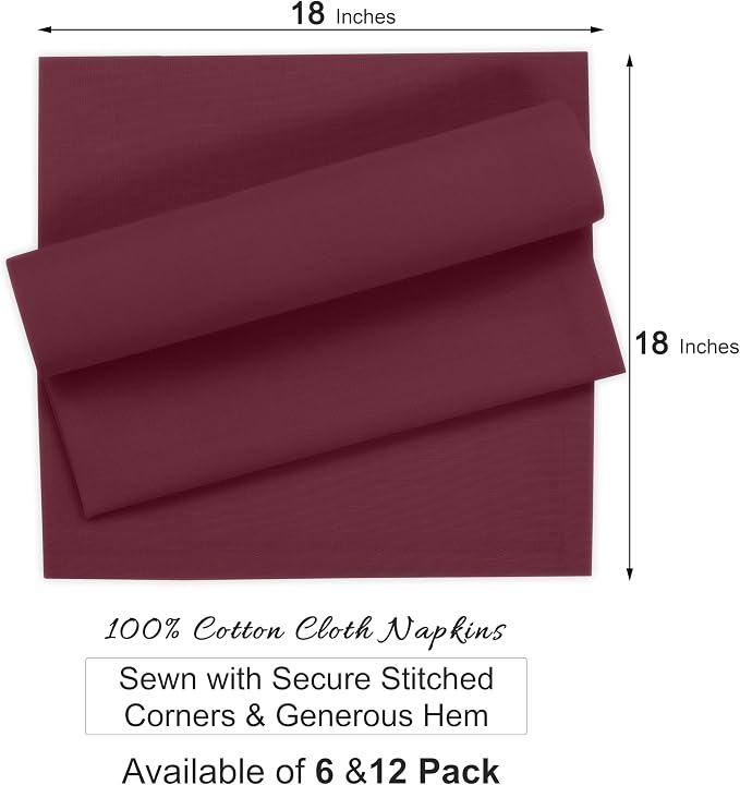 Ruvanti Cloth Napkins Set of 6, 100% Cotton High GSM 18x18 Inches Soft, Washable, Highly Durable & Absorbent, Perfect for Parties, Christmas, Thanksgiving Dinners – Burgundy - Image 3