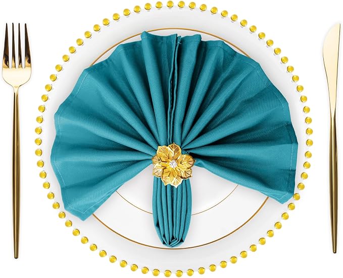 SuperO Set of 40 Cloth Napkins 17 x 17 Inch, Polyester Solid Washable Dinner Napkins with Hemmed Edges,Great for Restaurant, Wedding and Party(Peacock Blue) by SuperO