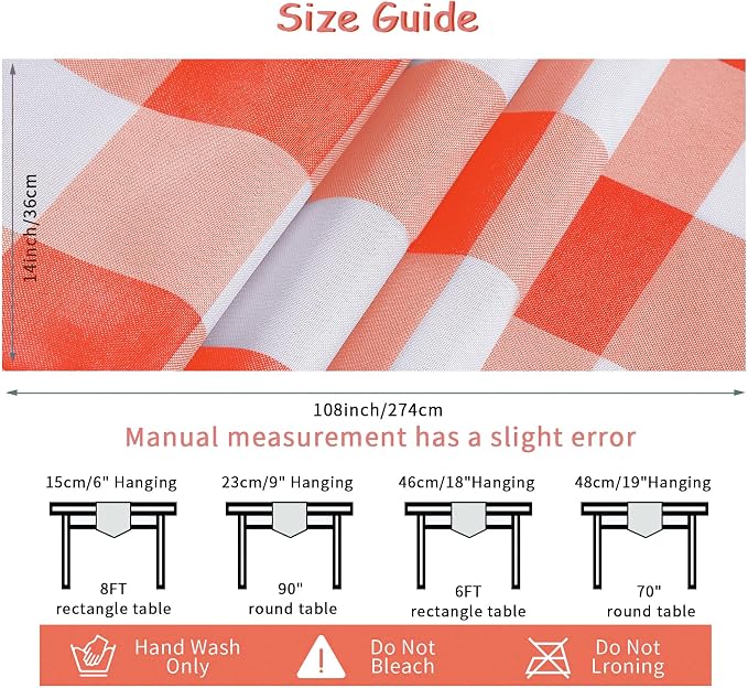 Cupuamon Fabric Checkered Table Runner 1 Pack Waterproof Gingham Table Runner 14W x 108L Buffalo Check Table Runners for Parties Kitchen Dining Wedding Banquet (Red and White) - Image 4
