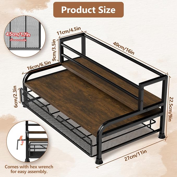Coffee Syrup Rack Organizer, 3-Tier with 35 K-Cup Pod Holder Drawer | Black Metal Rack for 8 Syrup Bottles,Countertop Bottle Holder Stand for Wine,Space-Saving Design for Kitchen Cafe Station - Image 6