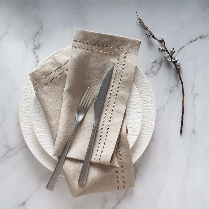 Natural Linen Napkins 20 x 20 inch - 100% Flax Linen Double Hemstitch Dinner Napkins Set of 4 - Cloth Napkin Washable Perfect for Summer, Father's Day, 4th of July - Image 2
