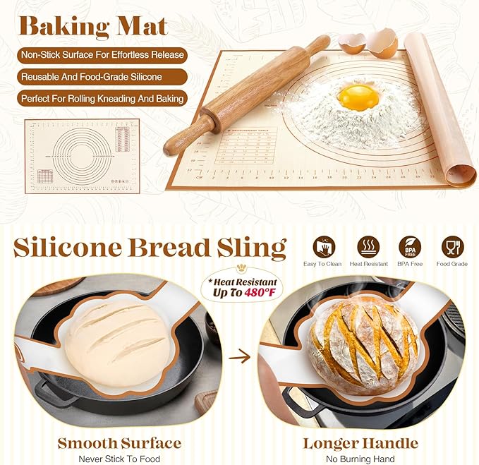 Sourdough Starter Kit Complete Set with Dutch Oven and Scale | 9" Round & 10" Oval Proofing Baskets, Sourdough Bread Baking Supplies, Beginner Kit Gifts for Bakers Women Wife Mom - Image 6