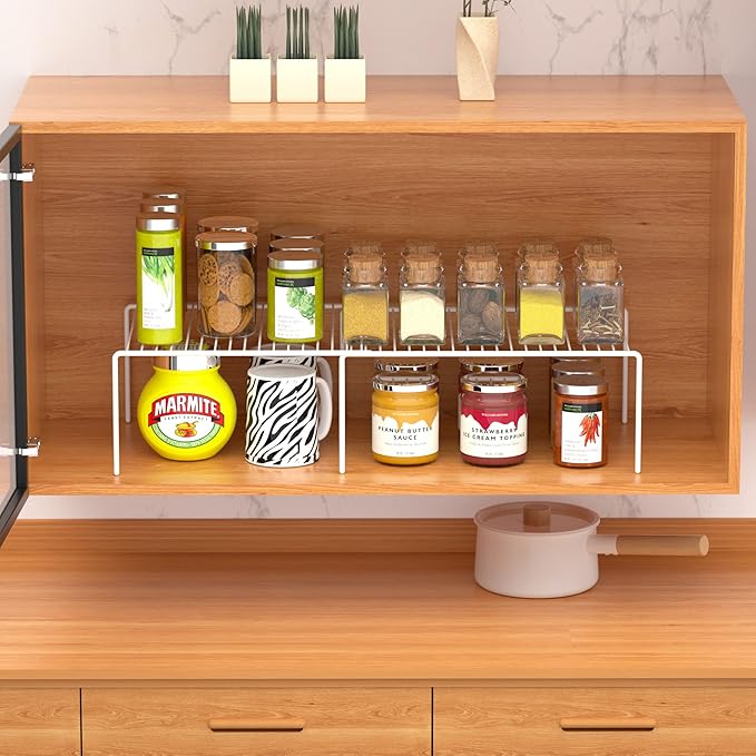 Redrubbit 4-Piece Expandable Metal Rustproof Storage Shelf Rack, Kitchen Counter and Cabinet Organizer, Space Saver for Fridge, Bathroom, White, Set of 2 - Image 5