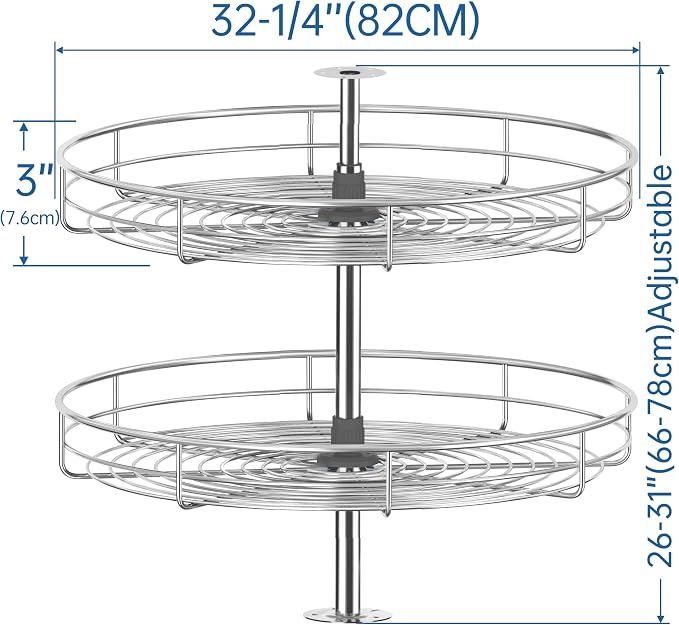 32 1/4" Chrome Corner Cabinet Lazy Susan, Full Circle Corner Cabinet Lazy Susan Replacement Shelves, Minimum Cabinet Size 36 inches, Rotating Rack for Corner Base Kitchen - Image 5
