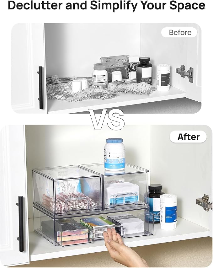 Vtopmart Stackable Storage Drawers Set of 3,Clear Plastic Organizer Bins for Makeup, Cosmetics, Beauty Supplies,Ideal for Vanity, Bathroom,Cabinet,Pantry Organization - Image 5
