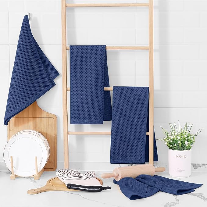 Homaxy 100% Cotton Waffle Weave Kitchen Towels, 15-Pack, Navy Blue | Ultra Soft Absorbent Dish Towels, Quick Drying Cleaning Towels, 13 x 28 Inches - Image 6
