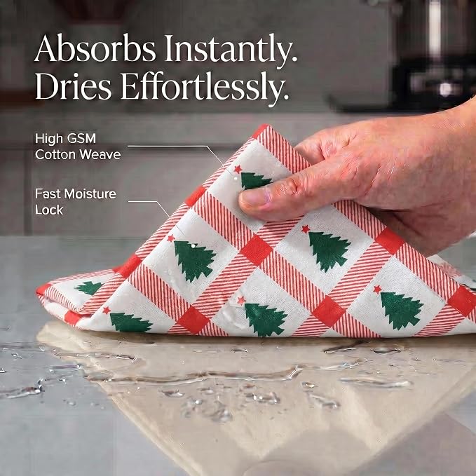Urban Villa Kitchen Towel Cotton Dish Towel 20”x30” (Set of 6) Christmas Tree - Image 2
