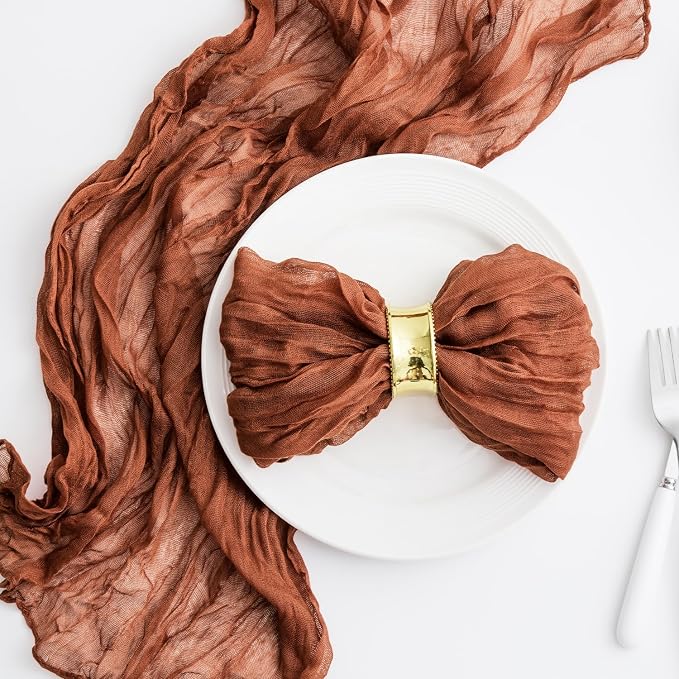 60 Pack Terracotta Cheesecloth Napkins 21x21 Inches Terracotta Cloth Napkins Washable Set of 60 Dinner Table Napkins for Wedding Bridal Baby Shower Rustic Boho Cotton Gauze Summer Party Table Decor - Image 4