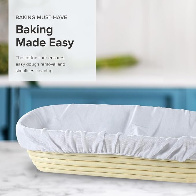 Frieling Rectangular Brotform Proofing Basket - 12 x 5.5-inch, Natural Cane & Cotton Liner - For Sourdough Bread Baking & Rising - Includes Banneton Liner - Image 6