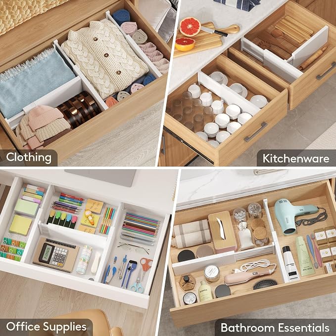Lifewit 5" Tall Upgrade Drawer Dividers, Adjustable Deep Drawer Organizer | 13.5"-22" Expandable White Drawer Separator for Clothes, Dresser/Kitchen/Closet/Bedroom/Office Organization & Storage, 5 Pack - Image 8