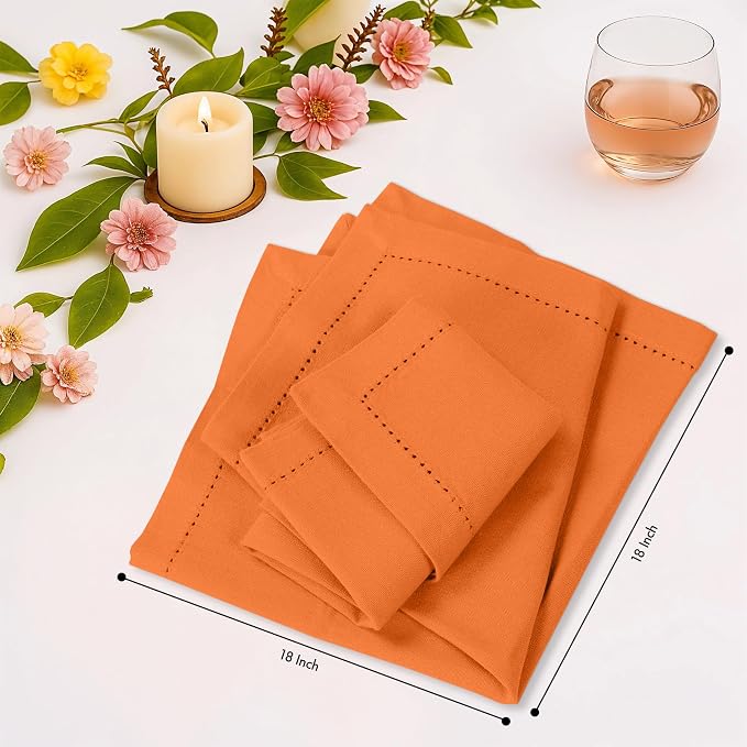 Ruvanti Cloth Napkins Set of 12, 100% Cotton High GSM 18x18 Inches, Hem Stitched Corners, Soft, Washable, Highly Durable & Absorbent, Perfect for Parties, Christmas, Thanksgiving Dinners – Orange Peel - Image 8