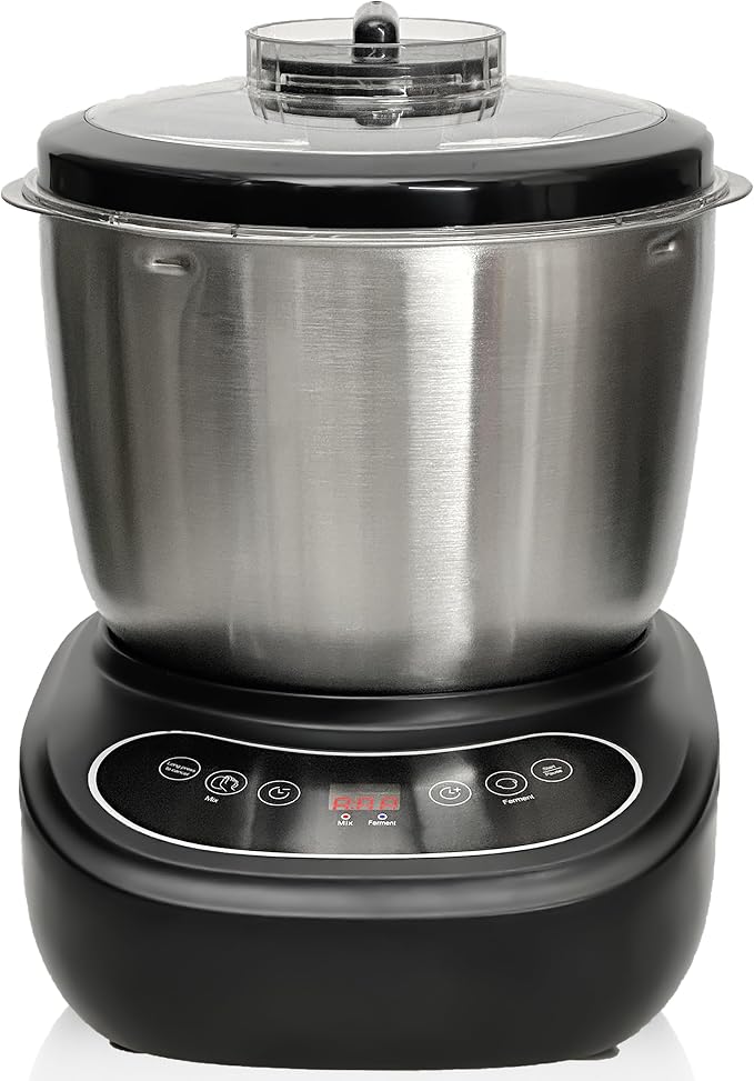 7L Electric Dough Mixer for Bread and Pizza Dough, Dough Maker Featuring a Ferment Function.304 Stainless Steel Whisk and a Top Small Window for Easy Add Water and Seasoning(Black） by Yuchanluck