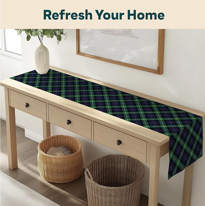 Fabric Textile Products | Blue & Green Tartan Tablerunner | Plaid Table Decor | 12" x 72" | Machine Washable and Stain-Resistant for Easy Care | Made in The USA - Image 4
