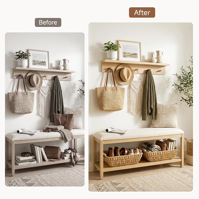 StorageWorks Hand-Woven Storage Baskets with Wooden Handles, Water Hyacinth Wicker Baskets for Organizing, 2 Pack - Image 6