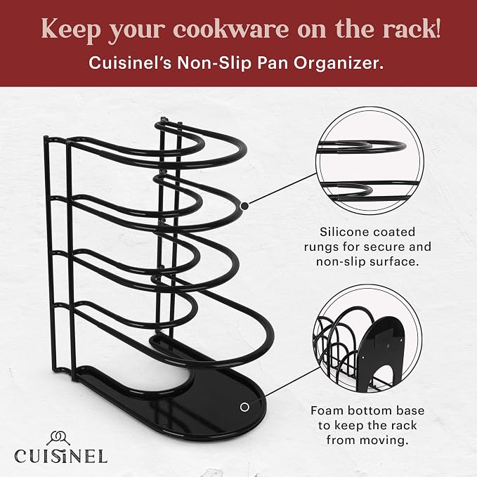 Cuisinel Pan Organizer for Cast Iron, Silicone-Coated 12" Skillet Rack, 2 Pack - Image 4