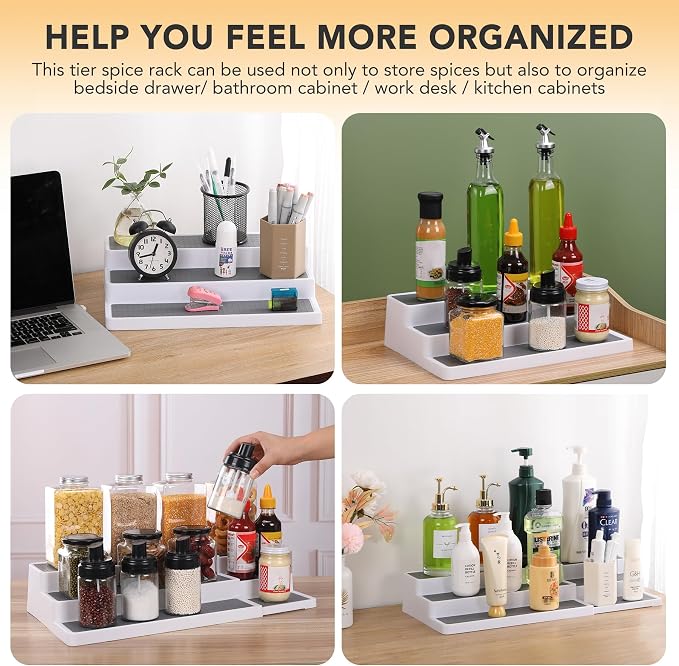 2 Pack 3 Tier Expandable Spice Rack Organizer, Set of 4, 10 Inch Non-Skid Lazy Susan Organizer for Cabinet, Pantry Organization, Kitchen Storage, Bathroom Sink Cabinet, Refrigerator, Spice Rack - Image 5