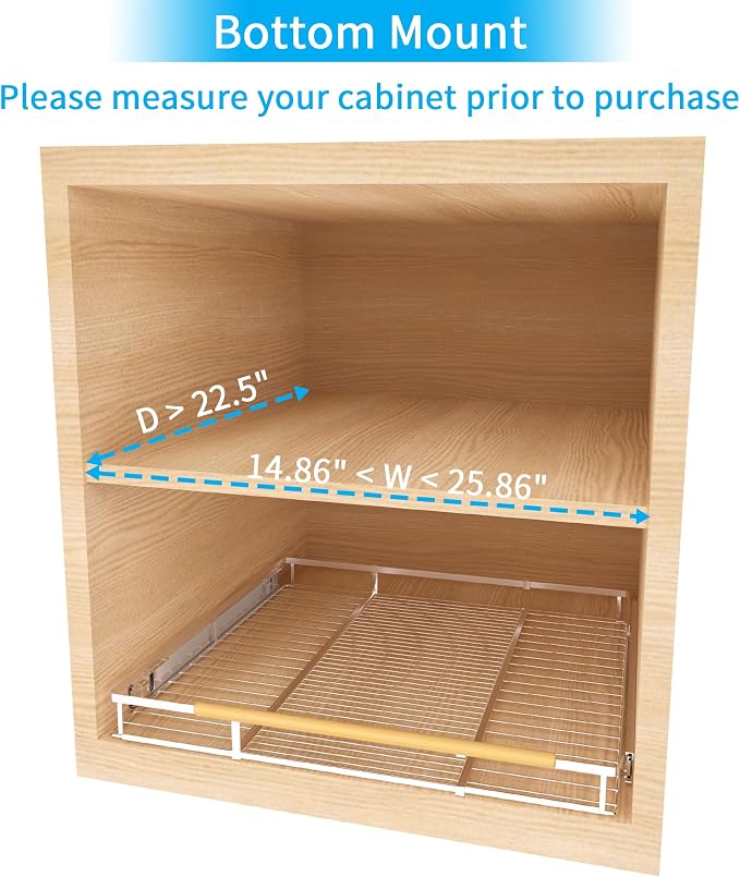 Expandable Pull Out Drawer Cabinet Organizer, Adjustable Width Bottom-Mounted Slide Out Storage Shelves for Cabinets (1, L - Cabinet Size (14.86"~25.86", D≥22.5")) - Image 4