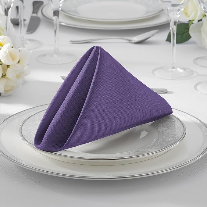 Lann's Linens Set of 144 Cloth Dinner Napkins, 17-inch Polyester Napkins, Washable and Reusable Fabric for Weddings, Hotels, Restaurants - Purple - Image 7